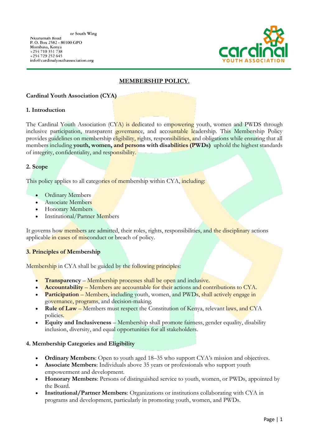 Membership Policy — page 1