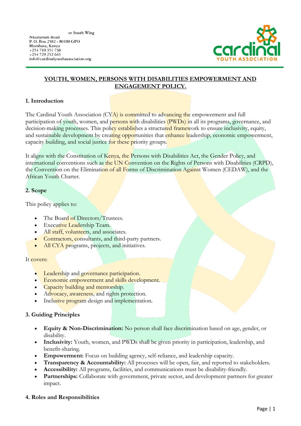 Youth, Women & PWD Engagement and Empowerment Policy — page 1